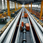 **

A vast manufacturing floor filled with complex machinery (conveyor belts, motors, pipes). A newcomer, filled with curiosity, observes the scene, looking slightly overwhelmed but eager to learn. The focus is on the scale of the machinery and the initial feeling of awe.

**
